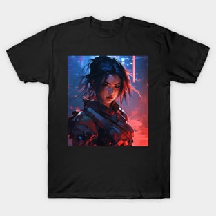 Cyberpunk Female Samurai In A Dark Street T-Shirt